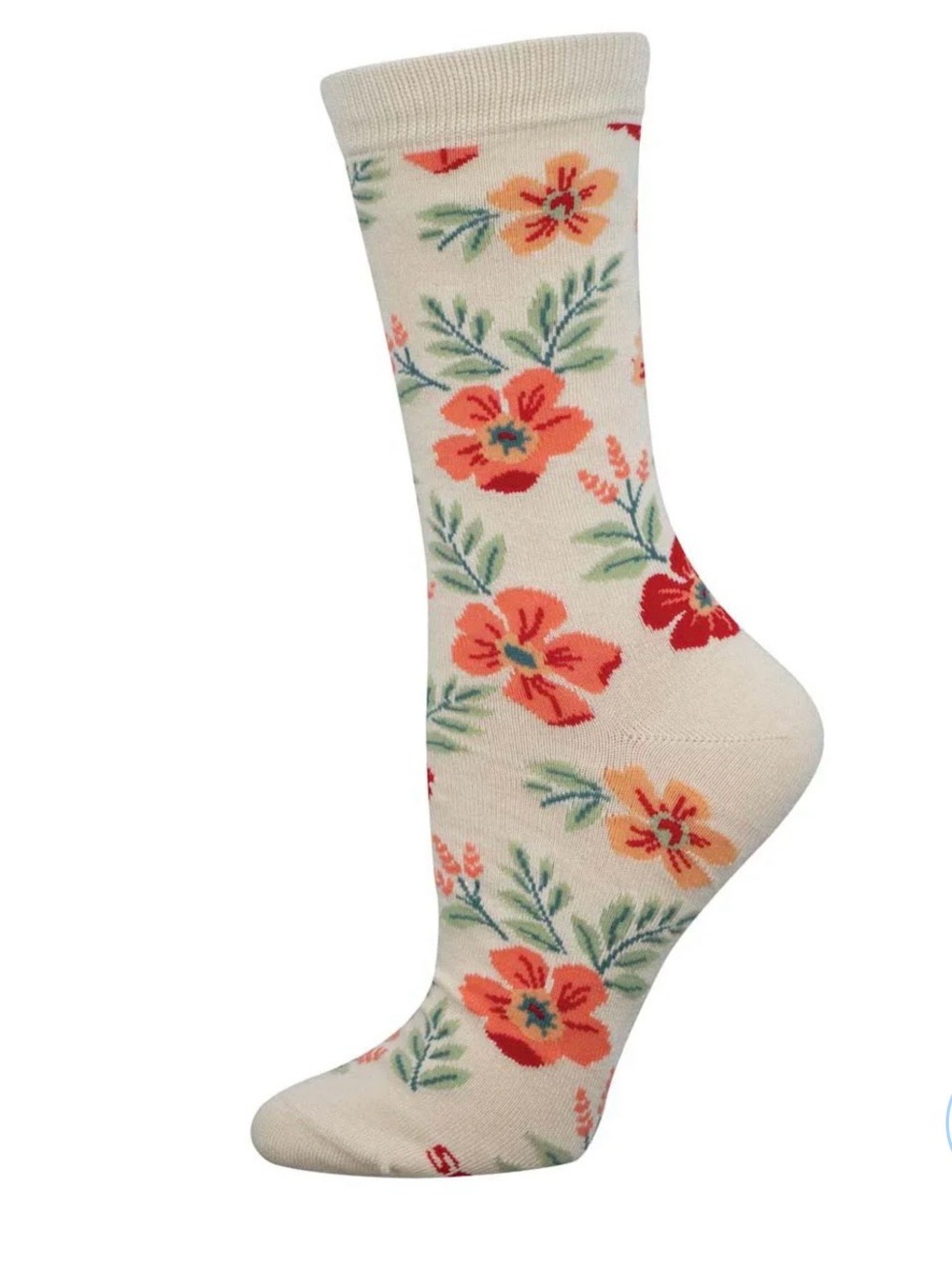 Socksmith Wildflower Bamboo Crew Socks in Cream and Coral